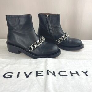 GIVENCHY Womens (6) Leather Chain Ankle Zip Boot Moto Combat Punk Grunge Y2K Bag